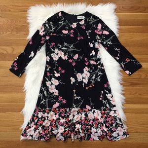 Eliza J Navy Floral Dropped Hem Dress